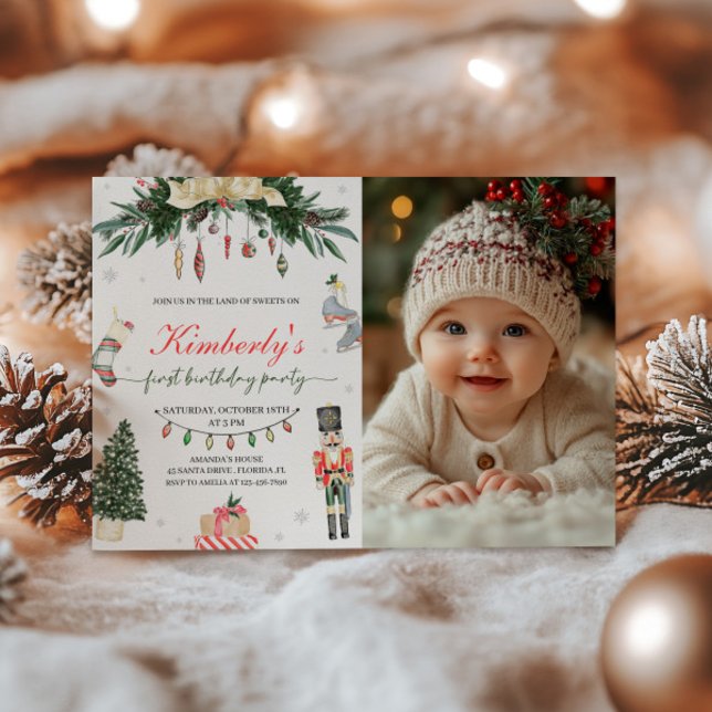 Vintage Nutcracker Winter Onederland Photo Inbjudningar (Skapare uppladdad)