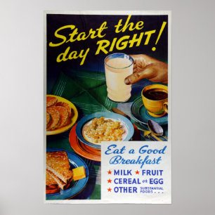 Vintage Nutrition Eat Breakfast Mjölk Fruit Cereal Poster