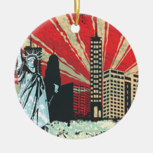 Vintage NY i rött Julgransprydnad Keramik