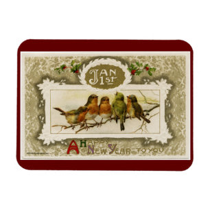 Vintage Nya år för fåglar Magnet