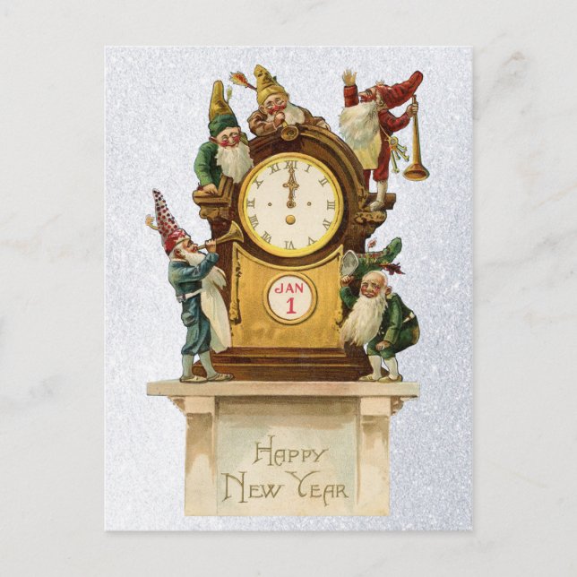 Vintage-nya år-Gnomes Vykort (Framsida)