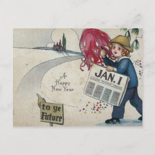 Vintage nya år till den kommande januari 1 helg vykort