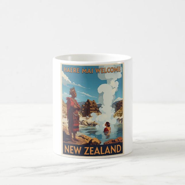 Vintage Nya Zeeland Maori Geotermiska Travel Kaffemugg (Center)