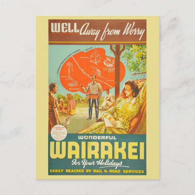 Vintage Nya Zeelands turistresa Vykort (Framsida)