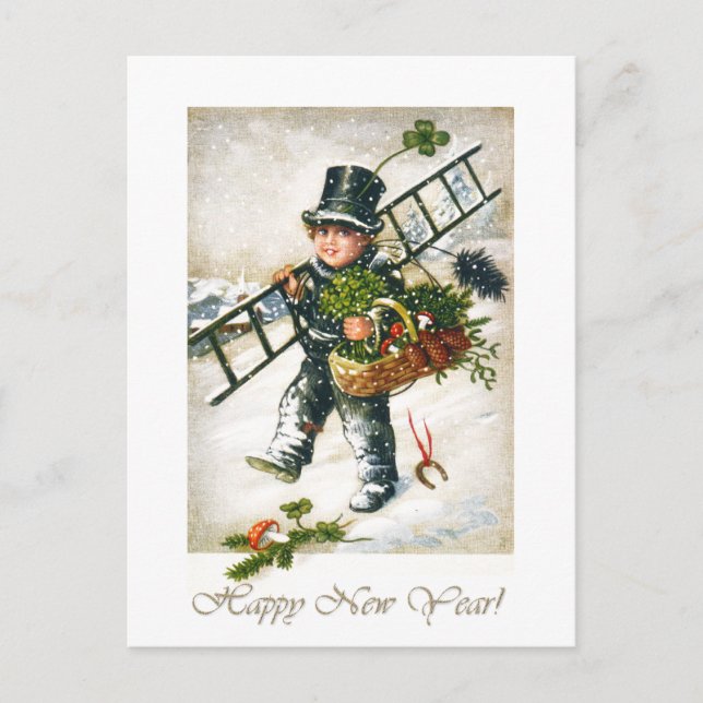 Vintage nyår Chimneysweep Boy Helg Vykort (Framsida)