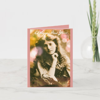 Vintage Nyårs Kvinnor i Rosa Kort
