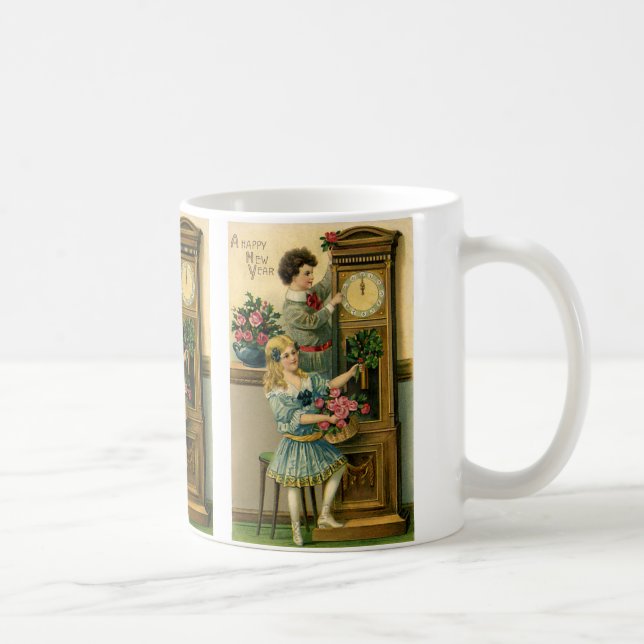 Vintage Nyårsafton Viktorianska barn och klocka Kaffemugg (Höger)