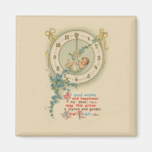 Vintage Nyårsbarnklocka Magnet