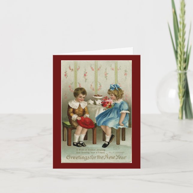 Vintage Nyårsfirande Julkort Helgkort (Framsida)