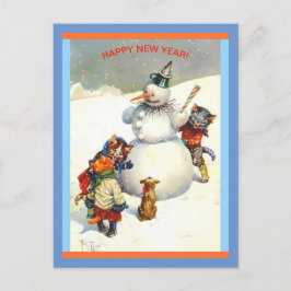 Vintage nyårskatter Bygger ett underbart Snögubbe Vykort
