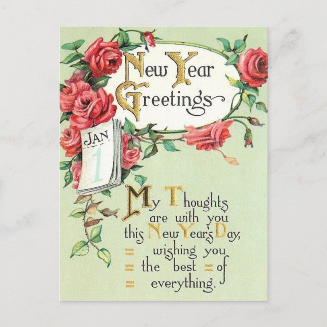 Vintage - nyårskort helg vykort (Framsida)