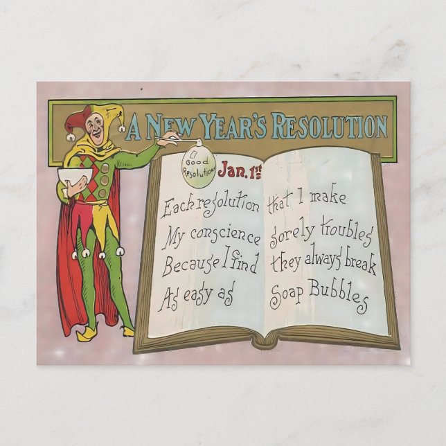 Vintage Nyårslöfte Jester  Vykort (Framsida)
