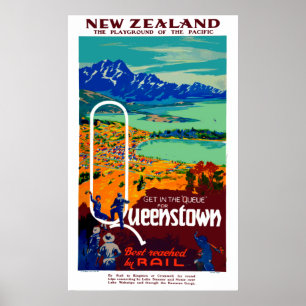 Vintage nyazeeländska Queenstown reser Poster