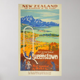 Vintage nyazeeländska Queenstown reser Poster