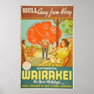 Vintage nyazeeländska Wairakei reser Poster