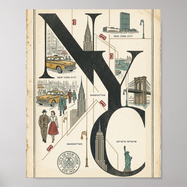 Vintage NYC-affisch Poster (Framsidan)