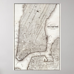 Vintage NYC Karta City Skyline Poster