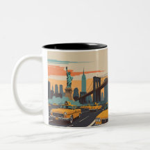 Vintage NYC Skyline Poster - Gult Cab, Skyscraps