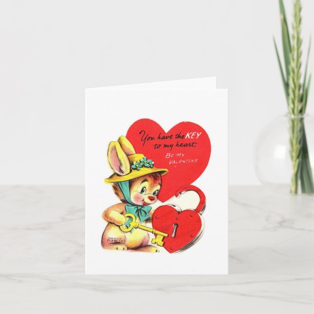 Vintage Nyckel till mitt hjärta Valentine Kort (Framsida)