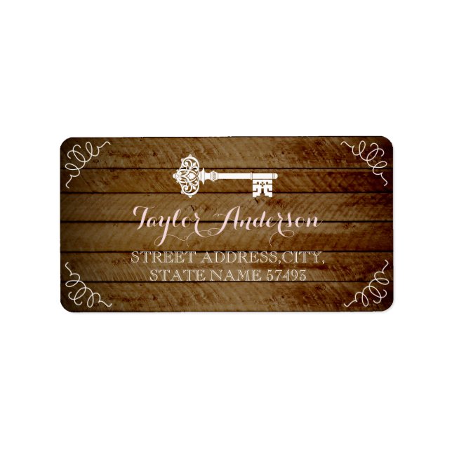 Vintage Nyckel Wood-adressetikett Adressetikett (Framsidan)