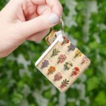 Vintage Nyckelring Med Födelsemånadens Blommor