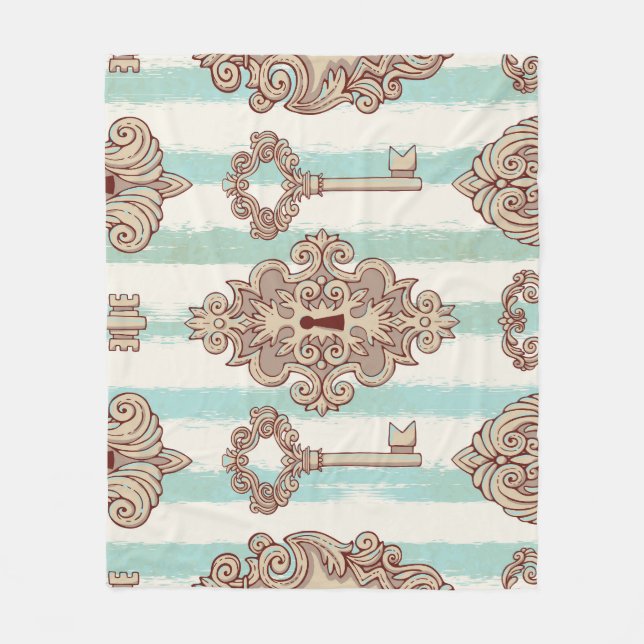 Vintage nycklar, lås: frihand mönster. fleecefilt (Framsidan)