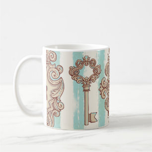 Vintage nycklar, lås: frihand mönster. kaffemugg