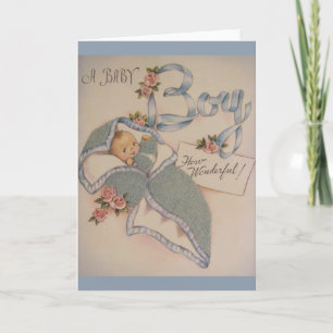 Vintage Nyfödd bebis Boy Greeting Card Kort