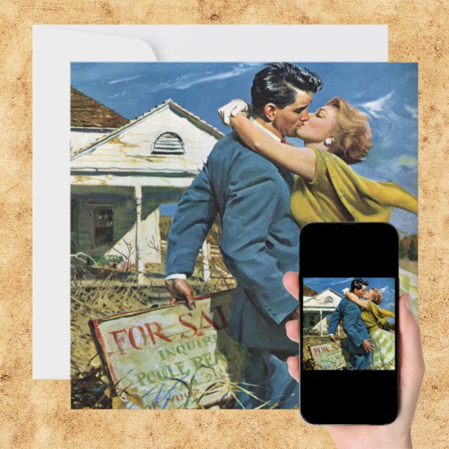 Vintage Nygifta Kyssande, Inflyttningsfest Inbjudningar (Vintage Newlyweds Kissing, Housewarming Party Invitation)