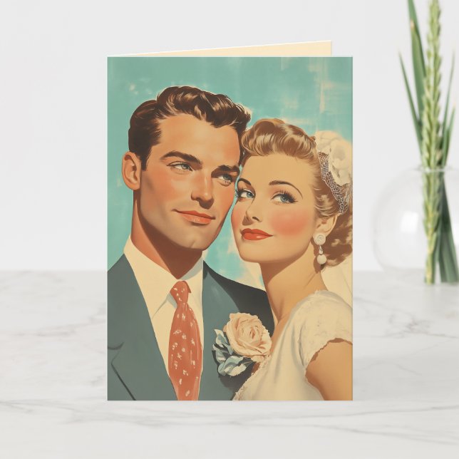 Vintage Nygifta Lycka Tack Kort (Framsida)