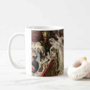 Vintage Nygifta, Viktoriansk Brud Kastar Brudbuket Kaffemugg