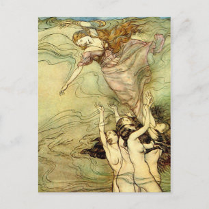 Vintage Nymph Bok Illustration Vykort