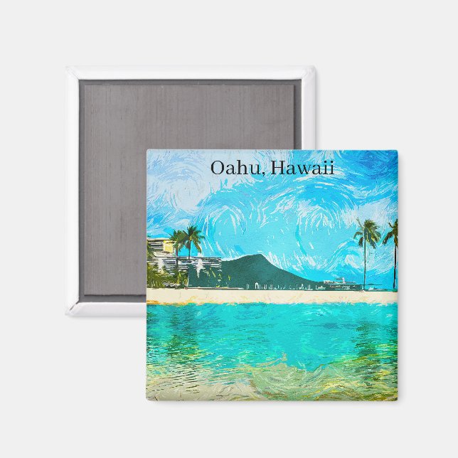 Vintage Oahu Hawaii Travel Island Paradise Magnet (Front/Back)