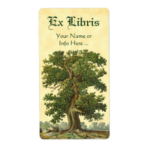 Vintage Oak Träd Ex Libris Editable Bookplåt Fraktsedel