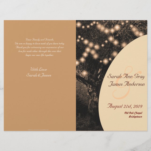 Vintage Oak Träd firande bröllopsprogram (Framsida)
