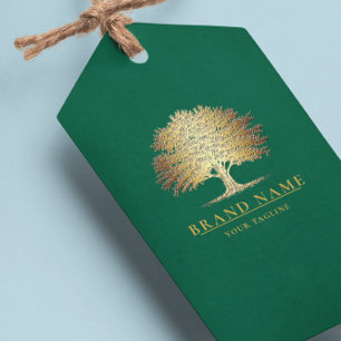 Vintage Oak Träd Logotyp QR-kod Häng Märkre W/Stri Presentetikett