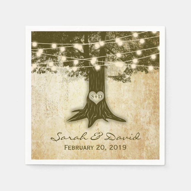 Vintage Oak Träd String Ljus Bröllop Pappersservett (Framsidan)