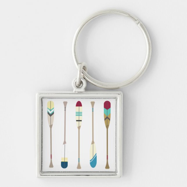Vintage Oars Fyrkantig Silverfärgad Nyckelring (Framsidan)