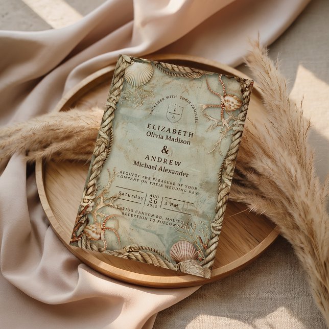 Vintage Ocean Depths Nautical Wedding Inbjudningar (Skapare uppladdad)