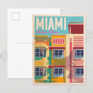 vintage Ocean Drive Miami Vykort
