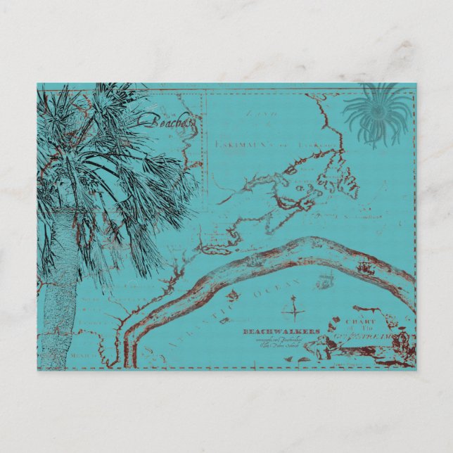 Vintage Ocean Karta Collage Turcos Vykort (Framsida)