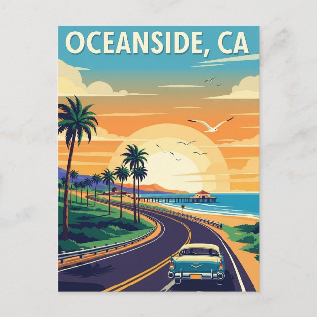 Vintage Oceanside California Travel Vykort (Framsida)
