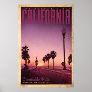 Vintage Oceanside Pier Travel Poster