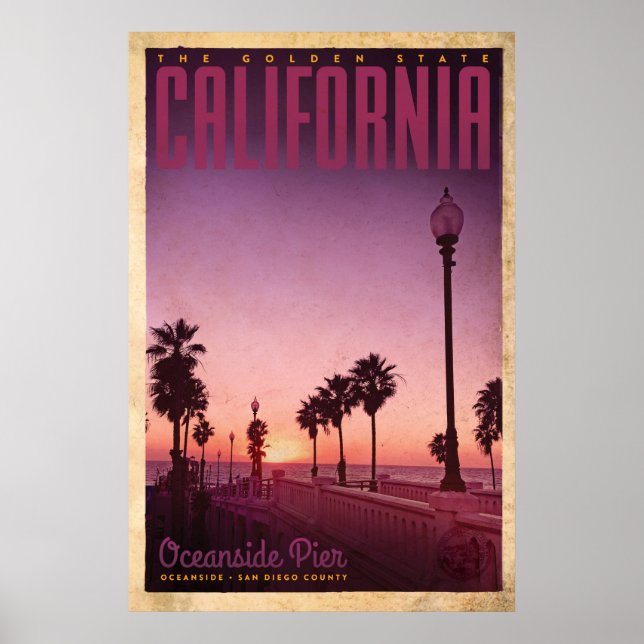 Vintage Oceanside Pier Travel Poster (Framsidan)