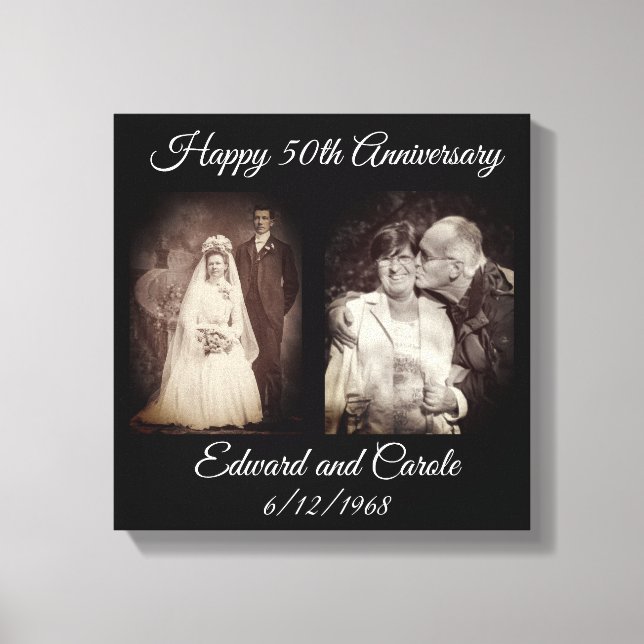 Vintage och Modern Bröllop Foto 50-årsjubileum Canvastryck (Framsida)