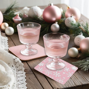 Vintage och Modern Rosa Snöflingor jul Underlägg Papper Kvadrat