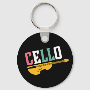 Vintage och Retro Cello Player Musician Nyckelring