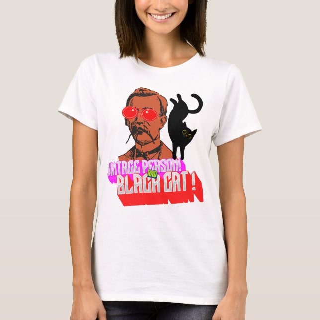 vintage och svart katt t shirt (Framsida)