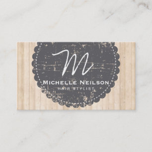 Vintage och trä med Monogram Stylist Visitkort