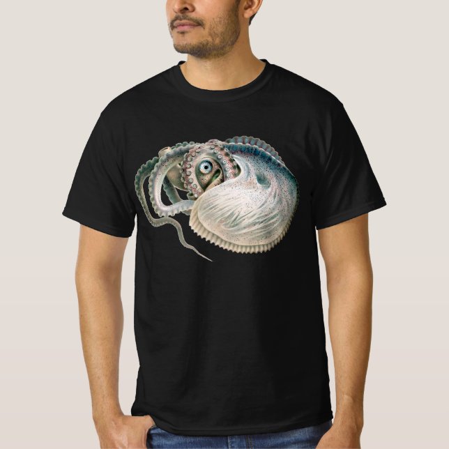 Vintage Octopus Argonaut, marina levande djur T-shirt (Framsida)